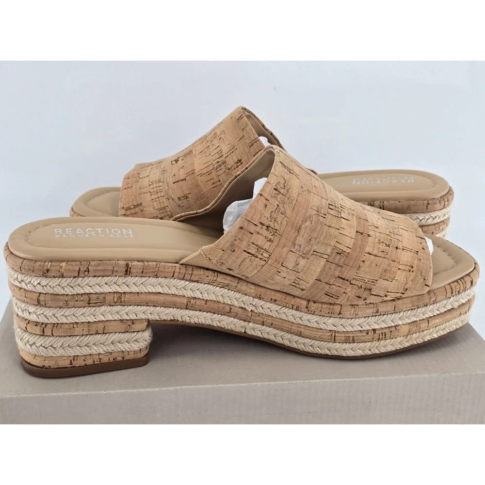 Kenneth Cole Reaction Elissa Sandals Womens 11 Natural Cork Espadrille - NEW